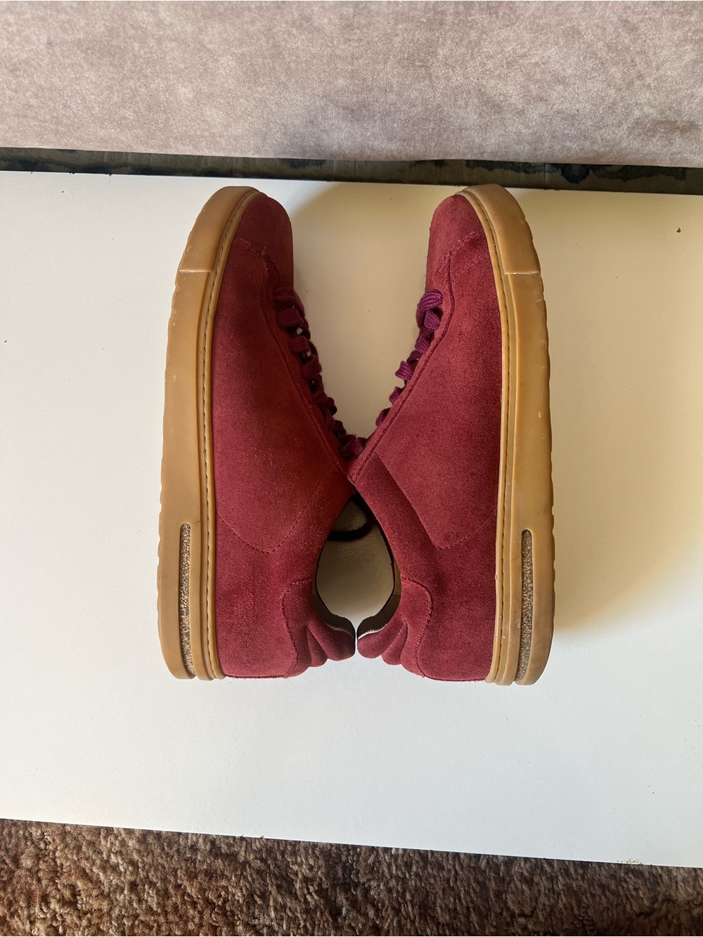 Birkenstock Burgundy Suede Sneakers with Gum Sole - Picture 3 of 7